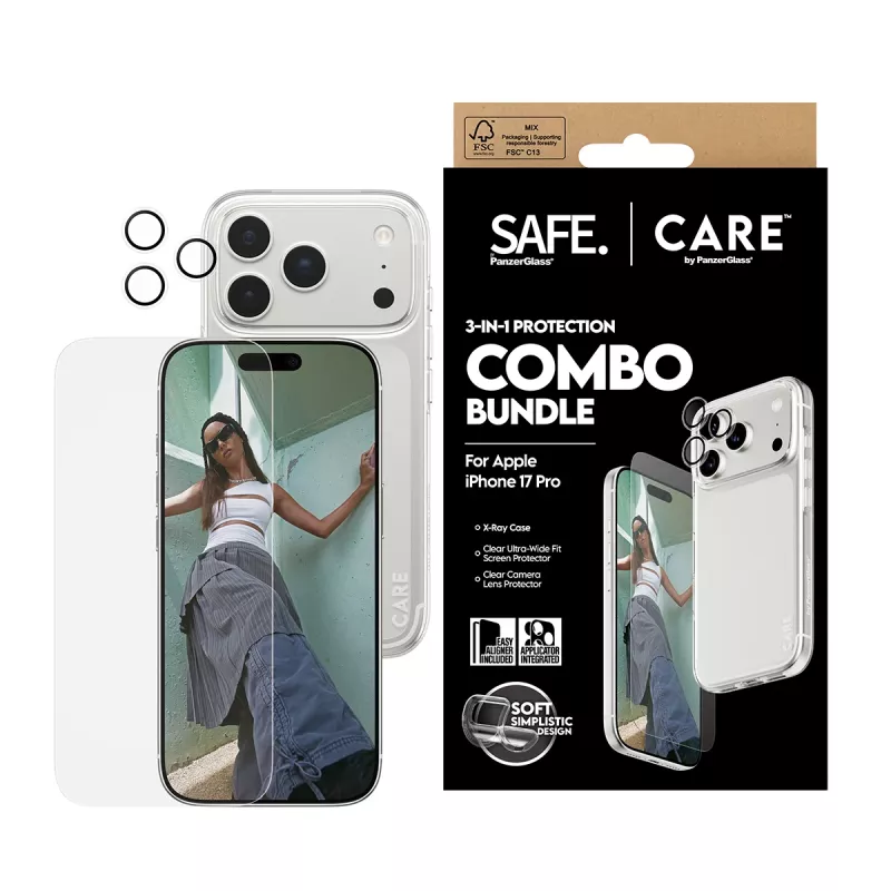PanzerGlass 3-in-1 Combo Bundle for iPhone 17 Pro CR40572 — screen protector, camera cover, and case