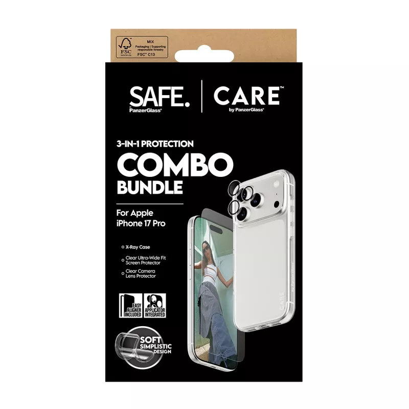 PanzerGlass 3-in-1 Combo Bundle for iPhone 17 Pro CR40572 — screen protector, camera cover, and case