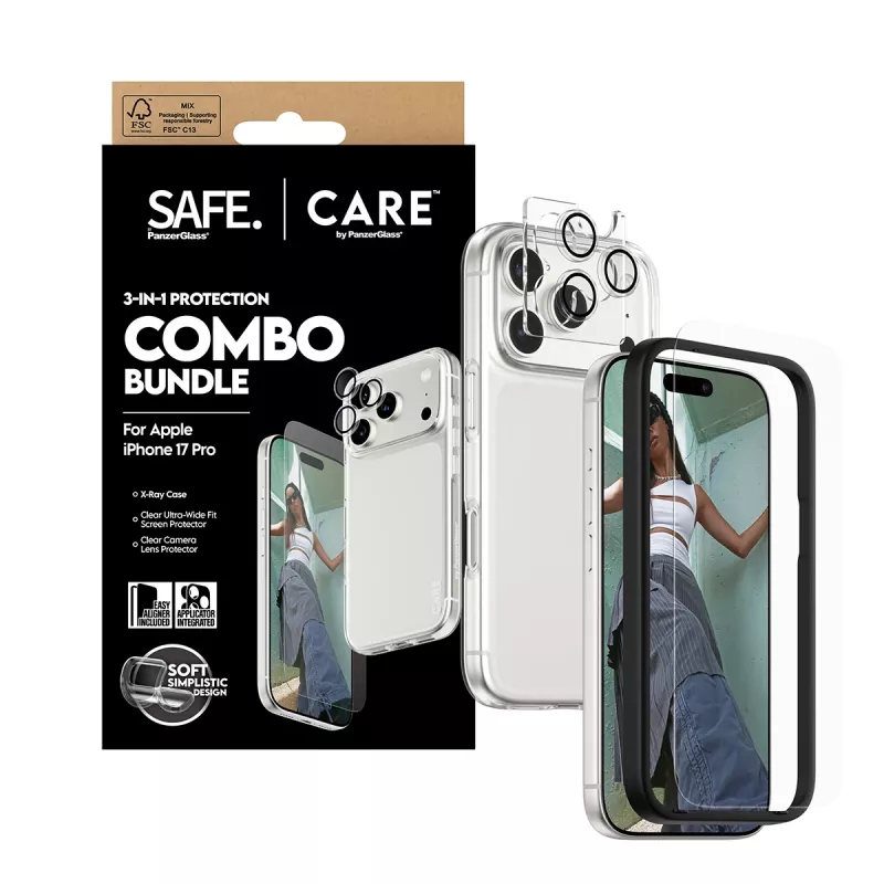 PanzerGlass 3-in-1 Combo Bundle for iPhone 17 Pro CR40572 — screen protector, camera cover, and case