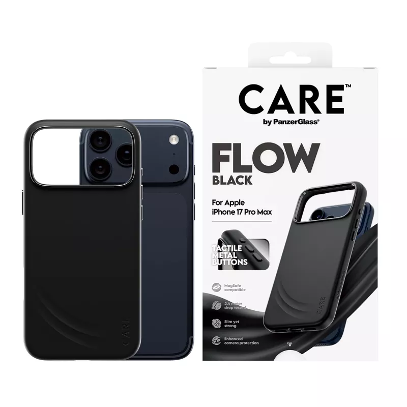Protective phone case PanzerGlass CARE by Feature FLOW for iPhone 17 Pro Max, cover, black, MagSafe compatible
