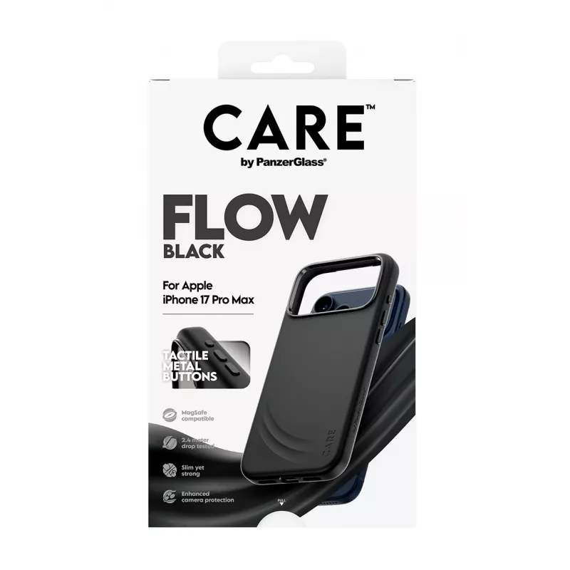 Protective phone case PanzerGlass CARE by Feature FLOW for iPhone 17 Pro Max, cover, black, MagSafe compatible