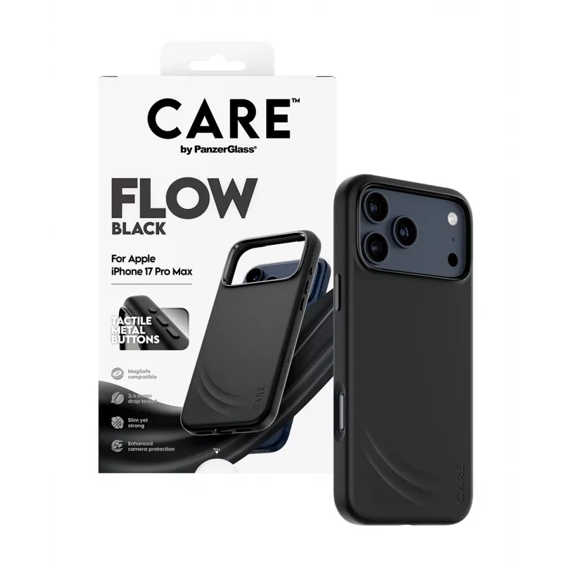 Protective phone case PanzerGlass CARE by Feature FLOW for iPhone 17 Pro Max, cover, black, MagSafe compatible