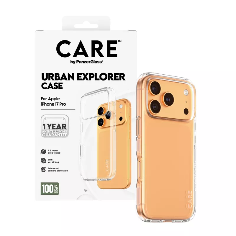 Protective cover case PanzerGlass CARE by Flagship Case Transparent Urban Explorer with clear frame for iPhone 17 Pro