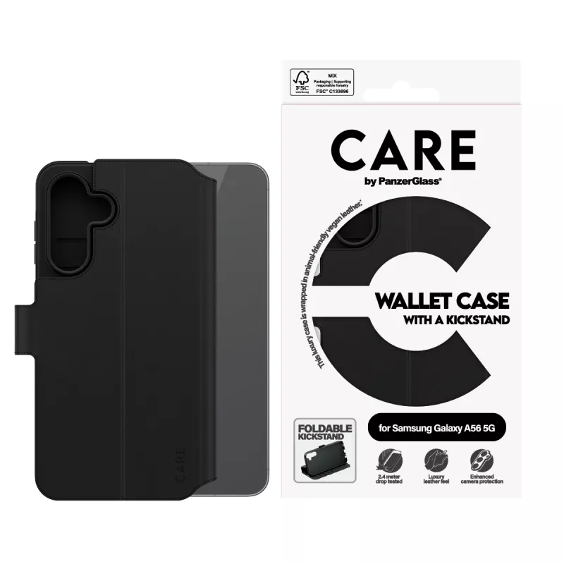 Wallet Case PanzerGlass Samsung Galaxy A56 5G Black with Kickstand