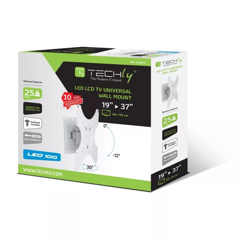 Techly Wall Support for LCD LED 19-37'' Tiltable 1 Joint White ICA-LCD 2900WH