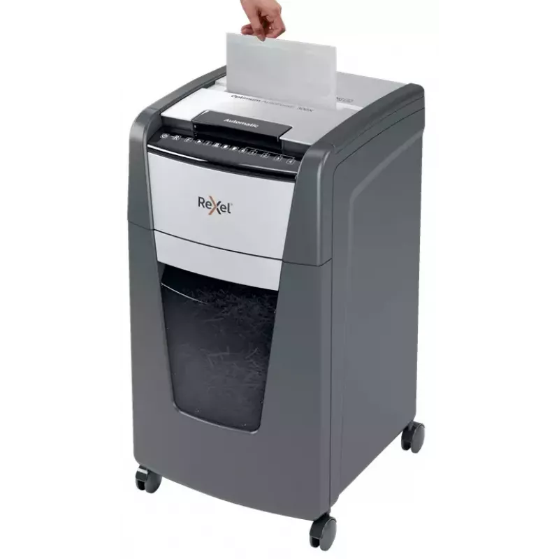 Rexel Optimum Auto+ 300M paper shredder Micro-cut shredding 55 dB 23 cm Black, Grey
