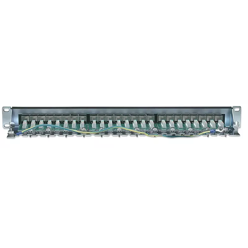 Intellinet Patch Panel, Cat6, FTP, 24-Port, 1U, Shielded, 90° Top-Entry Punch-Down Blocks, Black
