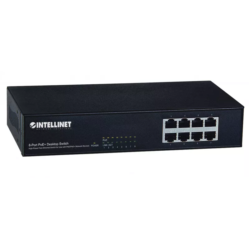 Switch, Intellinet 8-Port Fast Ethernet PoE+ Switch, 8 x PoE ports, 1.6 Gbit/s
