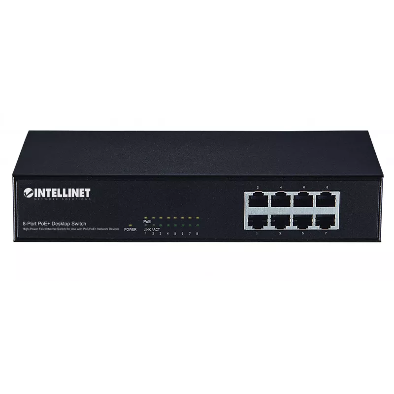 Switch, Intellinet 8-Port Fast Ethernet PoE+ Switch, 8 x PoE ports, 1.6 Gbit/s