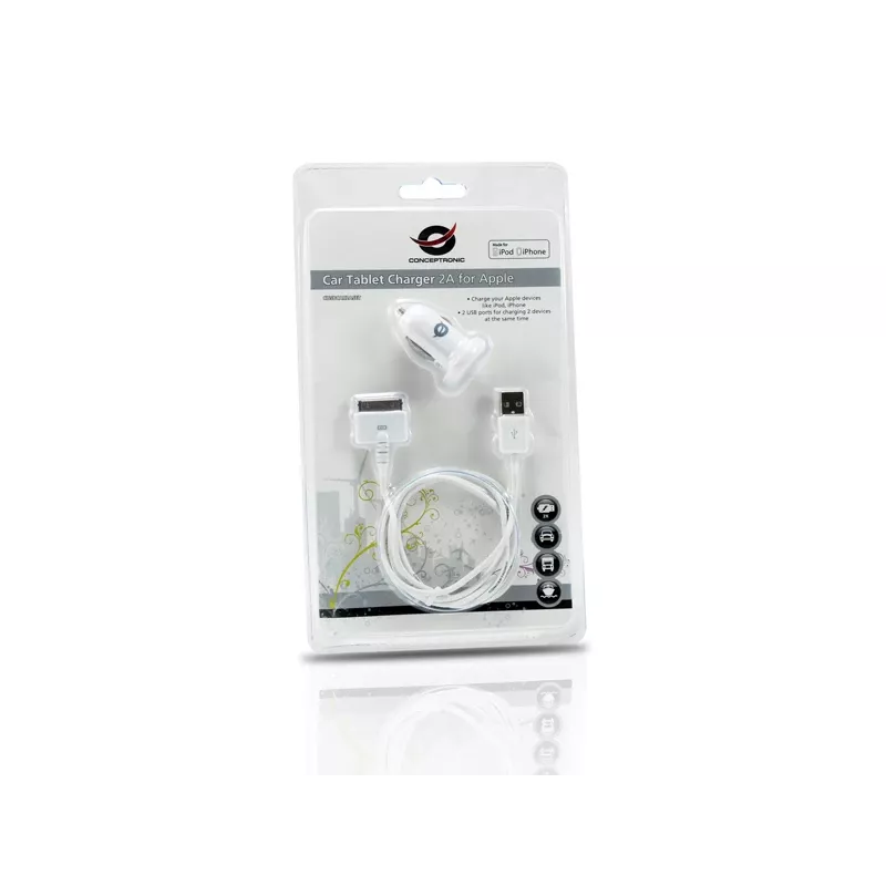 Conceptronic Car Tablet Charger 2A for Apple, Auto, Cigar lighter, 5 V, White