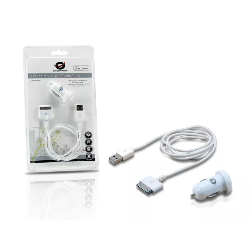 Conceptronic Car Tablet Charger 2A for Apple, Auto, Cigar lighter, 5 V, White