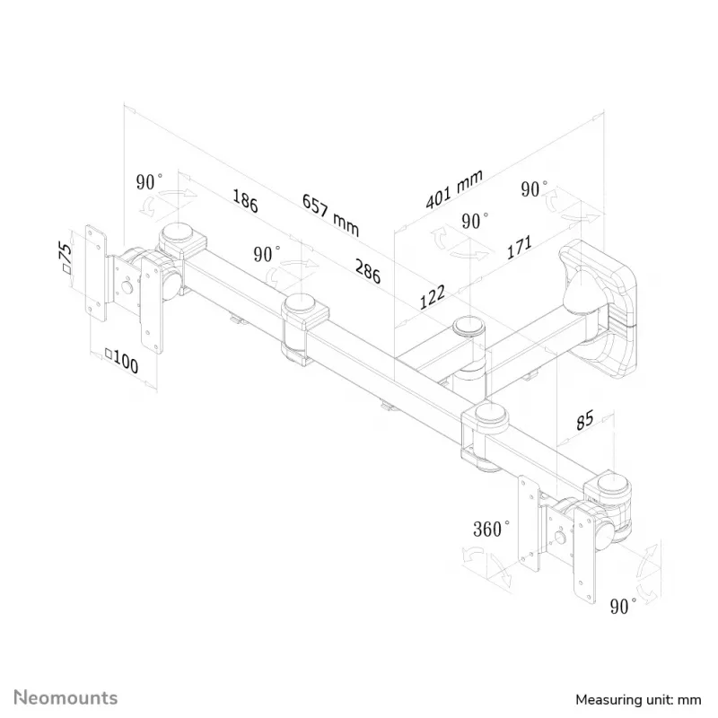 Neomounts FPMA-W960D Dual monitor/TV mount wall 10-27 inch - full motion