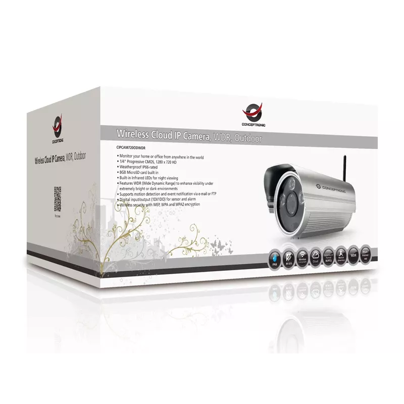 Conceptronic Wireless Cloud IP Camera, WDR, Outdoor, Bullet, China, 100 mm, 247 mm, 95 mm, 1.13 kg