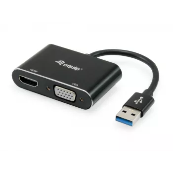 Equip USB 3.0 to HDMI/VGA (HD15) Adapter, 3.2 Gen 1 (3.1 Gen 1), USB Type-A, HDMI output, 1920 x 1080 pixels
