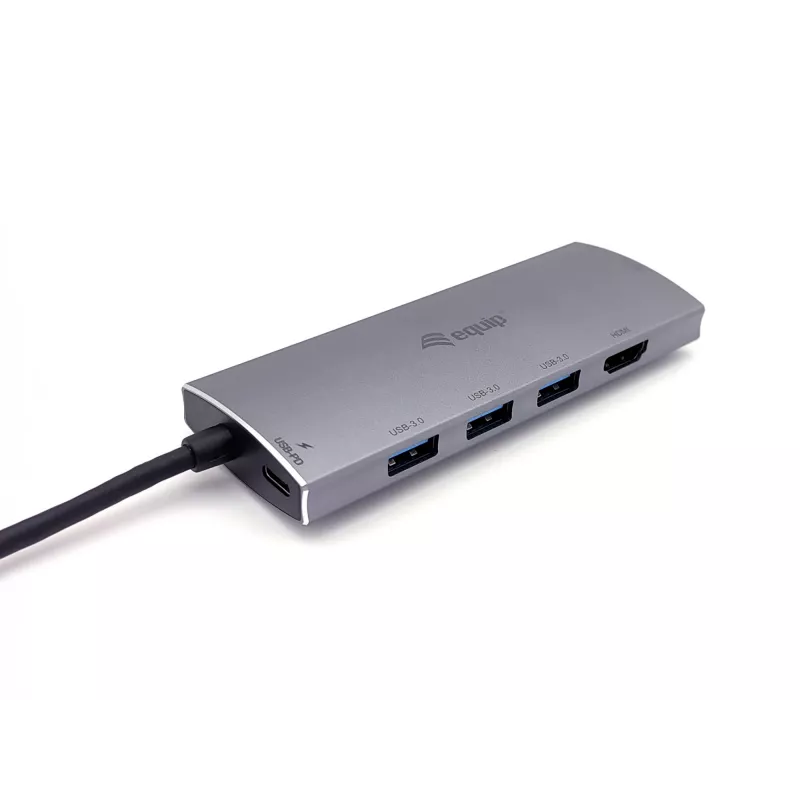 Equip USB-C 7 in 1 Multifunctional Adapter, USB 3.2 Gen 1 (3.1 Gen 1) Type-C, 100 W, Silver, MicroSD (TransFlash), MicroSDHC, SD, SDHC, 4K Ultra HD, 30 Hz