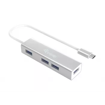 Equip USB-C to 4-port USB 3.0 Hubs, USB 3.2 Gen 1 (3.1 Gen 1) Type-C, USB 3.2 Gen 1 (3.1 Gen 1) Type-A, 5000 Mbit/s, Silver, Aluminium, Windows 10, Windows 7, Windows 8