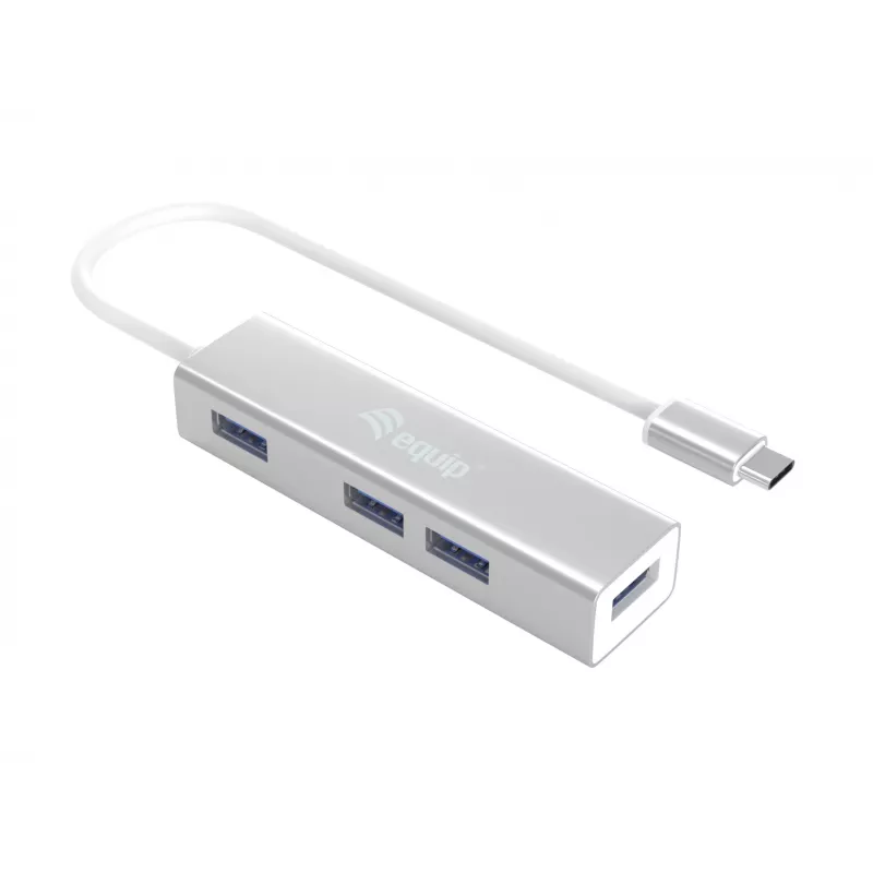 Equip USB-C to 4-port USB 3.0 Hubs, USB 3.2 Gen 1 (3.1 Gen 1) Type-C, USB 3.2 Gen 1 (3.1 Gen 1) Type-A, 5000 Mbit/s, Silver, Aluminium, Windows 10, Windows 7, Windows 8