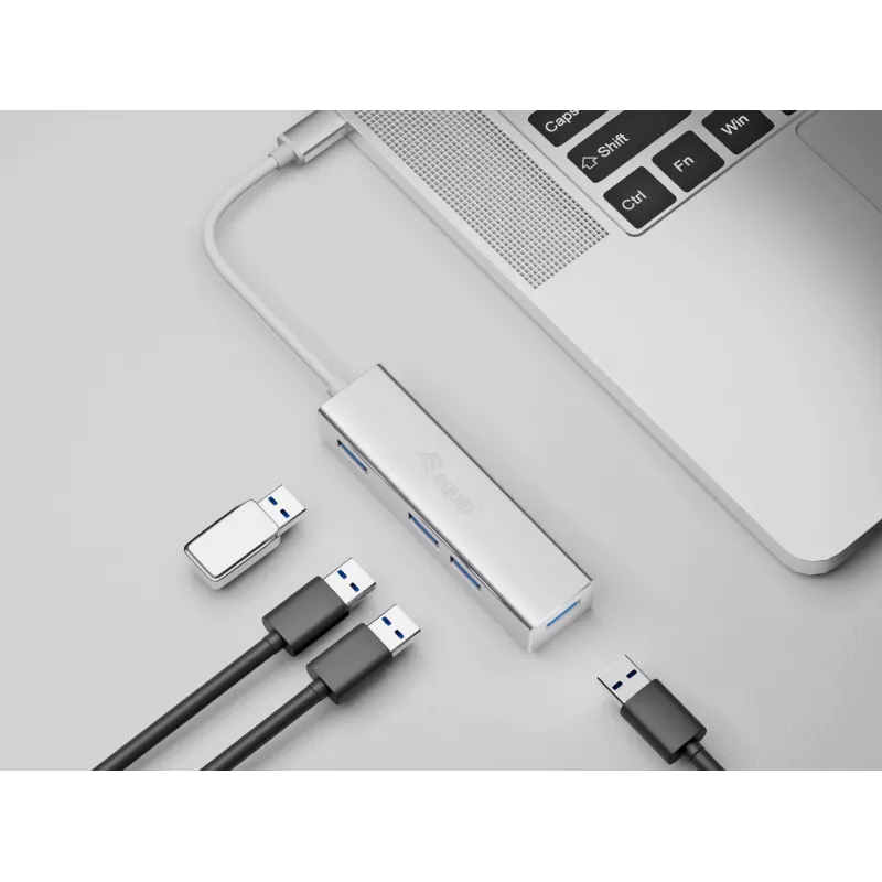 Equip USB-C to 4-port USB 3.0 Hubs, USB 3.2 Gen 1 (3.1 Gen 1) Type-C, USB 3.2 Gen 1 (3.1 Gen 1) Type-A, 5000 Mbit/s, Silver, Aluminium, Windows 10, Windows 7, Windows 8