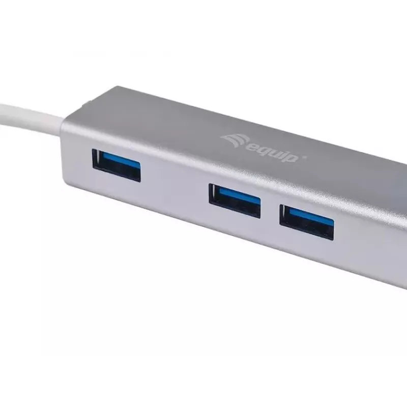 Equip USB-C to 4-port USB 3.0 Hubs, USB 3.2 Gen 1 (3.1 Gen 1) Type-C, USB 3.2 Gen 1 (3.1 Gen 1) Type-A, 5000 Mbit/s, Silver, Aluminium, Windows 10, Windows 7, Windows 8