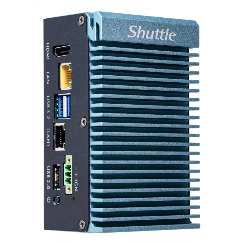 Shuttle Edge PC SPCEL02 , Intel Celeron J6412, 1x HDMI, 2x 2.5G LAN, 1x COM, DIO (4x in, 4x out), 3x USB, 2x M.2, 12-24V, 24/7 permanent operation, fanless, incl. VESA & DIN-RAIL mount