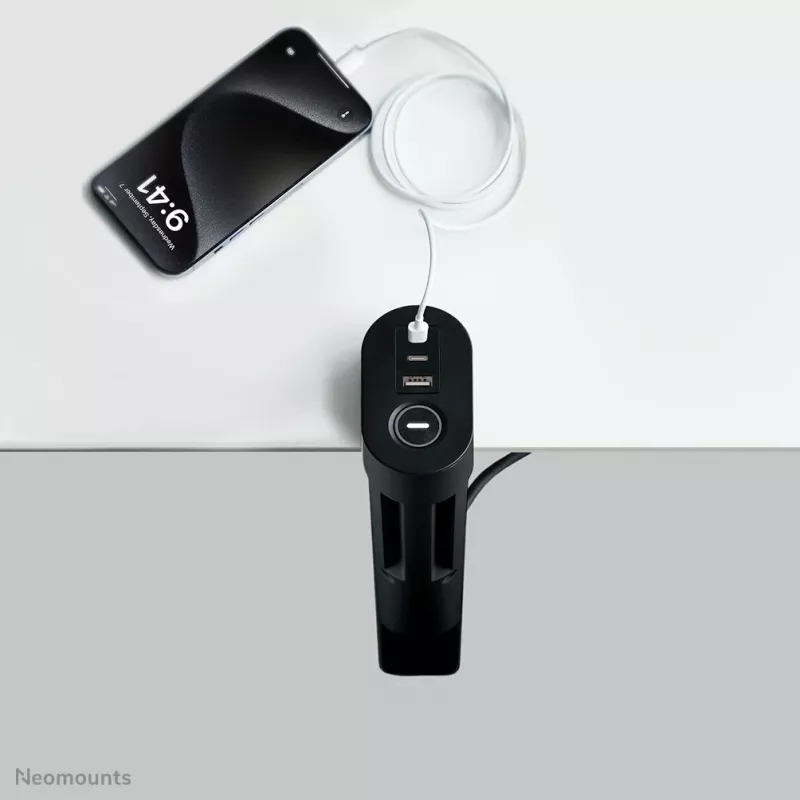 Neomounts DS22-840BL6 Desk socket with clamp and USB-C and USB-A ports - Quick charge