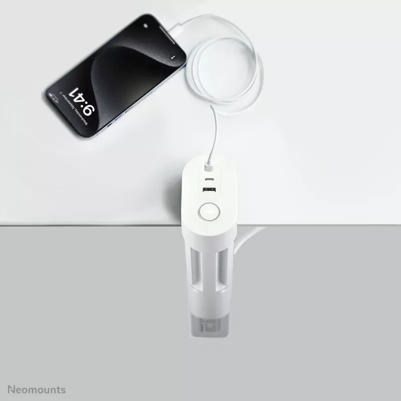 Neomounts DS22-840WH6 Desk socket with clamp and USB-C and USB-A ports - Quick charge