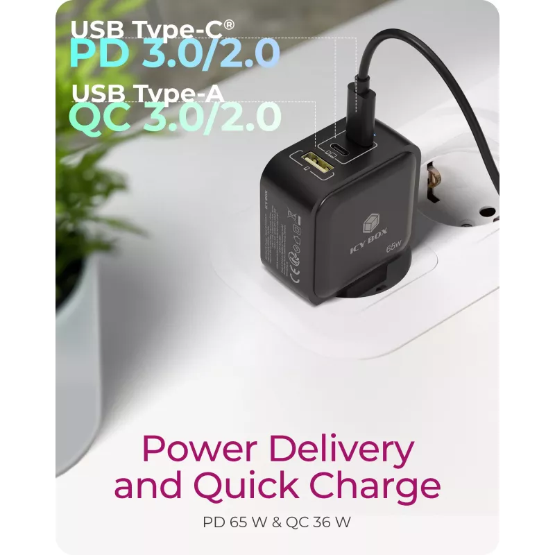 Charger Indoor ICY BOX IB-PS1030-PD Universal Black Fast Charging