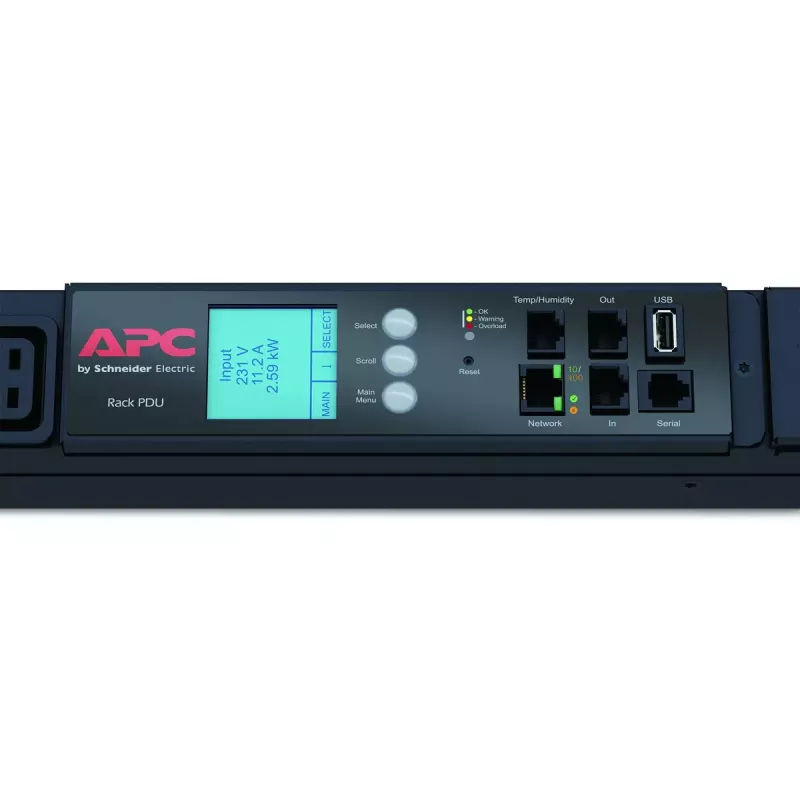 APC NetShelter Metered Rack PDU, 0U, 3PH, 22kW 230V 32A or 17.3kW 230V 24A, x30 C13 and x12 C19 outlets, IEC 309 3P+N+PE cord