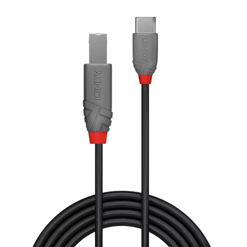 Lindy 3m USB 2.0 Type C to B Cable, Anthra Line, 3 m, USB C, USB B, USB 2.0, 0.48 Gbit/s, Black