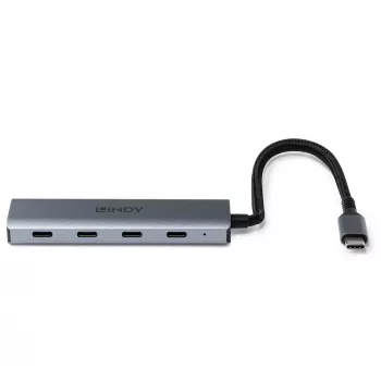 Lindy 4 Port USB 3.2 Gen 2 Type C Hub, USB 3.2 Gen 2 (3.1 Gen 2) Type-C, USB 3.2 Gen 2 (3.1 Gen 2) Type-C, 10000 Mbit/s, Grey, Aluminium, Plastic, Round cable