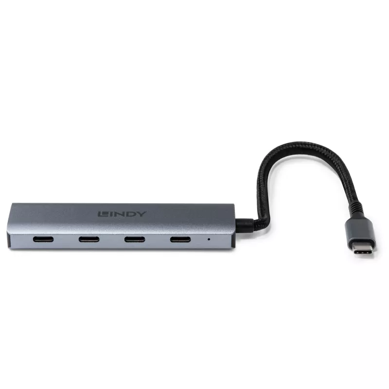Lindy 4 Port USB 3.2 Gen 2 Type C Hub, USB 3.2 Gen 2 (3.1 Gen 2) Type-C, USB 3.2 Gen 2 (3.1 Gen 2) Type-C, 10000 Mbit/s, Grey, Aluminium, Plastic, Round cable
