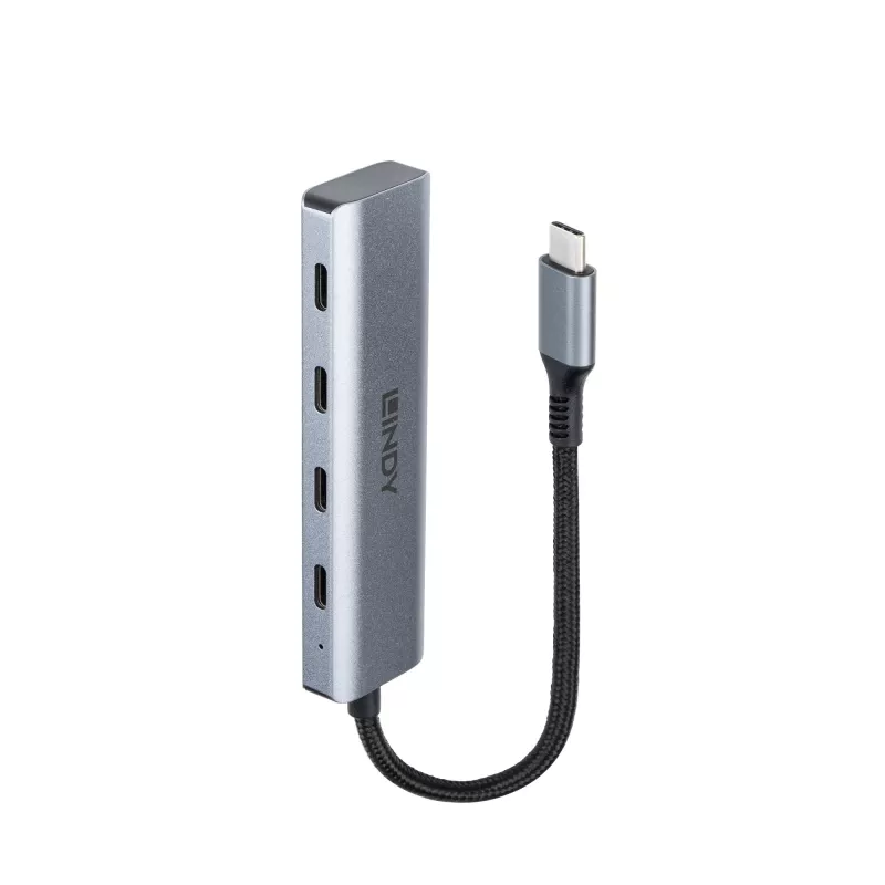 Lindy 4 Port USB 3.2 Gen 2 Type C Hub, USB 3.2 Gen 2 (3.1 Gen 2) Type-C, USB 3.2 Gen 2 (3.1 Gen 2) Type-C, 10000 Mbit/s, Grey, Aluminium, Plastic, Round cable