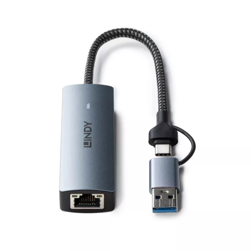 Lindy USB 3.2 Gen 1 to 5G Ethernet Converter, USB 3.2 Gen 2 (3.1 Gen 2) Type-C, 5000 Mbit/s, Grey, Aluminium, Plastic, Round cable, 0.15 m