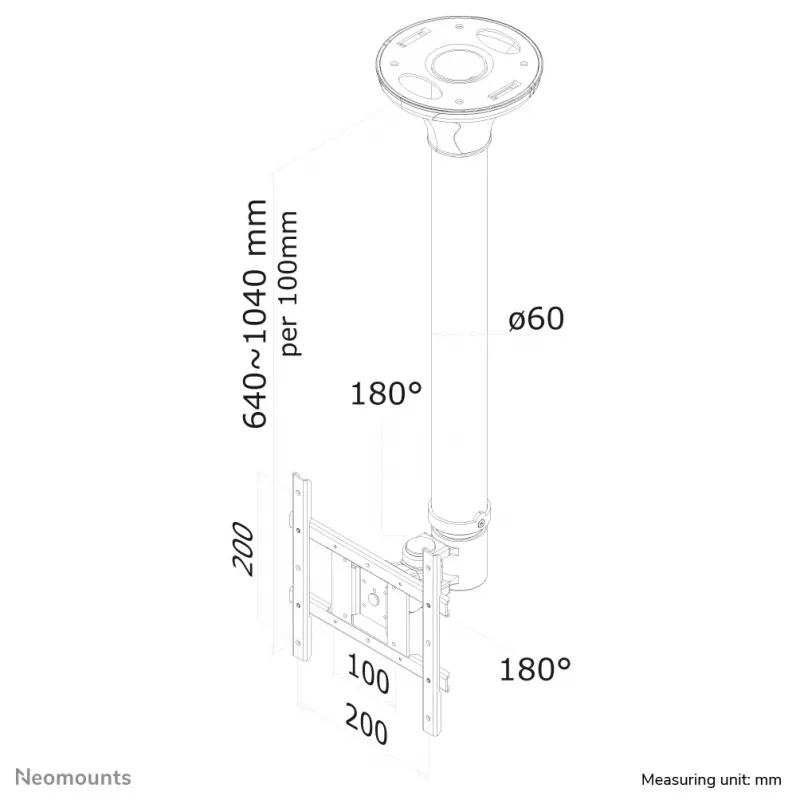 Neomounts FPMA-C200BLACK Monitor/TV mount ceiling 10-40 inch - h 64-104 cm
