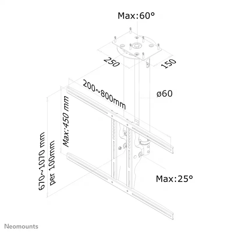 Neomounts PLASMA-C100BLACK Monitor/TV mount ceiling 37-75 inch - h 67-107 cm