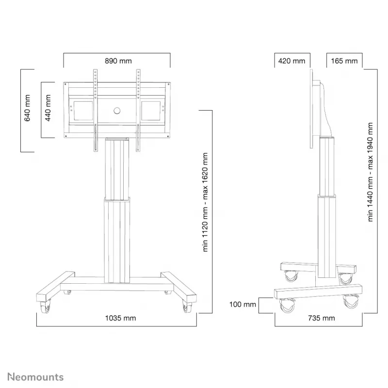 Neomounts PLASMA-M2500SILVER TV trolley 42-100 inch - motorised