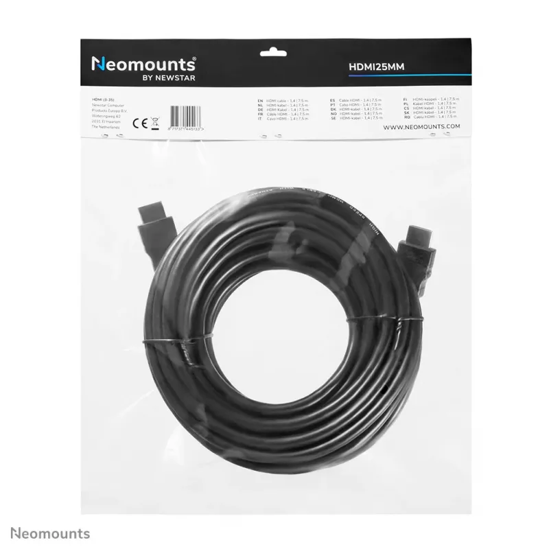Neomounts HDMI25MM HDMI cable - 7.5 metres, 7.5 m, 10.2 Gbit/s, Black