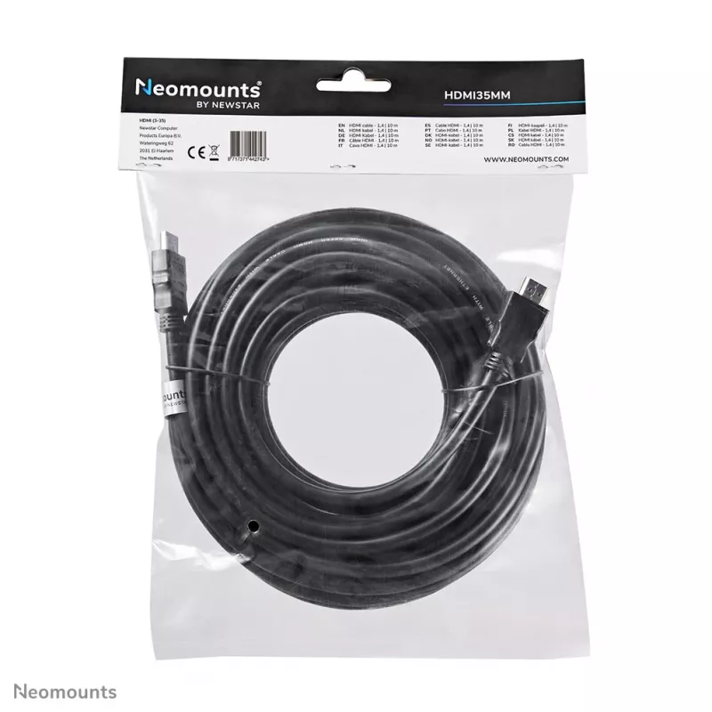 Neomounts HDMI35MM HDMI cable - 10 metres, 10 m, HDMI Type A (Standard), HDMI Type A (Standard), 10.2 Gbit/s, Black