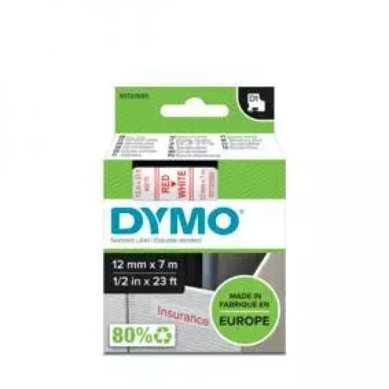 DYMO Authentic D1 Labels | Red Print on White Tape | 12 mm x 7 m | Self-Adhesive Labels for LabelManager Label Makers | Made in Europe