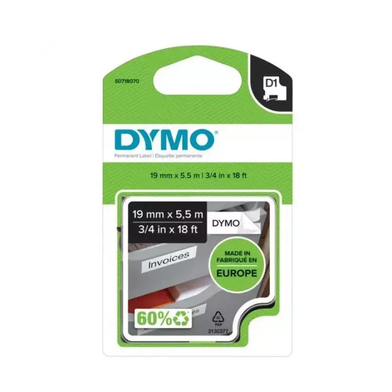 Label Tape DYMO D1 Durable Black on White 19mm