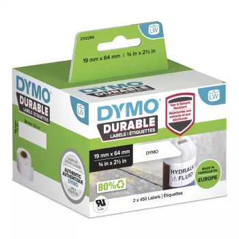 DYMO LabelWriter Durable Industrial Labels | 19mm x 64mm | White Poly | 2 Rolls of 450 (900 Self-Adhesive Labels) | Authentic | For LabelWriter Label Makers