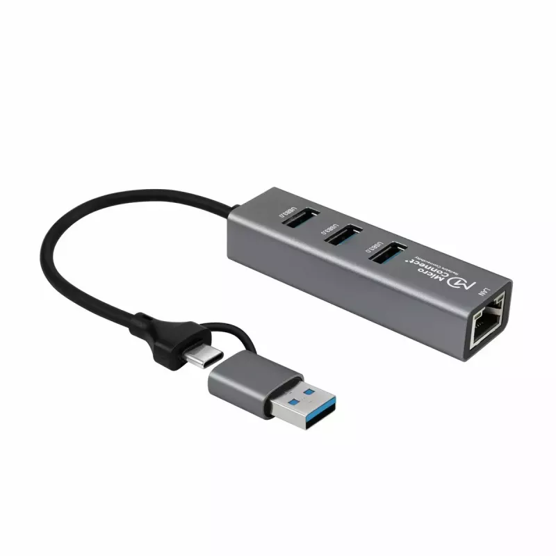 Microconnect USBHUB-RJ45-2IN1 interface hub USB 3.2 Gen 1 (3.1 Gen 1) Type-A 5000 Mbit/s Black