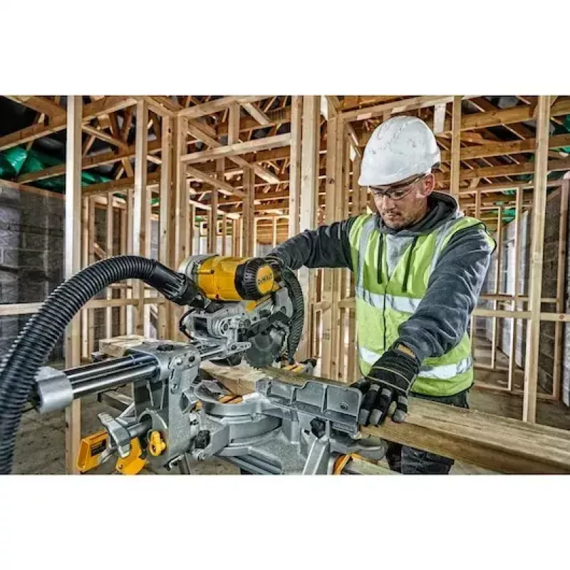 Mitre saw DeWALT DWS727-QS, stationary compound mitre saw, weight 22 kg, height 460 mm