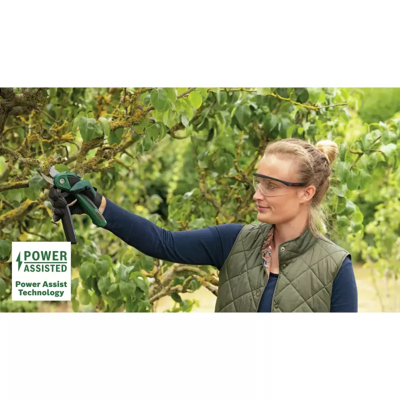 Pruning shears Bosch EasyPrune bypass, stainless steel blade, 2.5 cm cutting capacity, rechargeable 5.4 Wh battery, safety lock