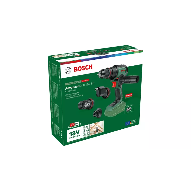 Cordless drill Bosch AdvancedDrill 18V-80 QuickSnap Solo — 18 V, compact, green/black