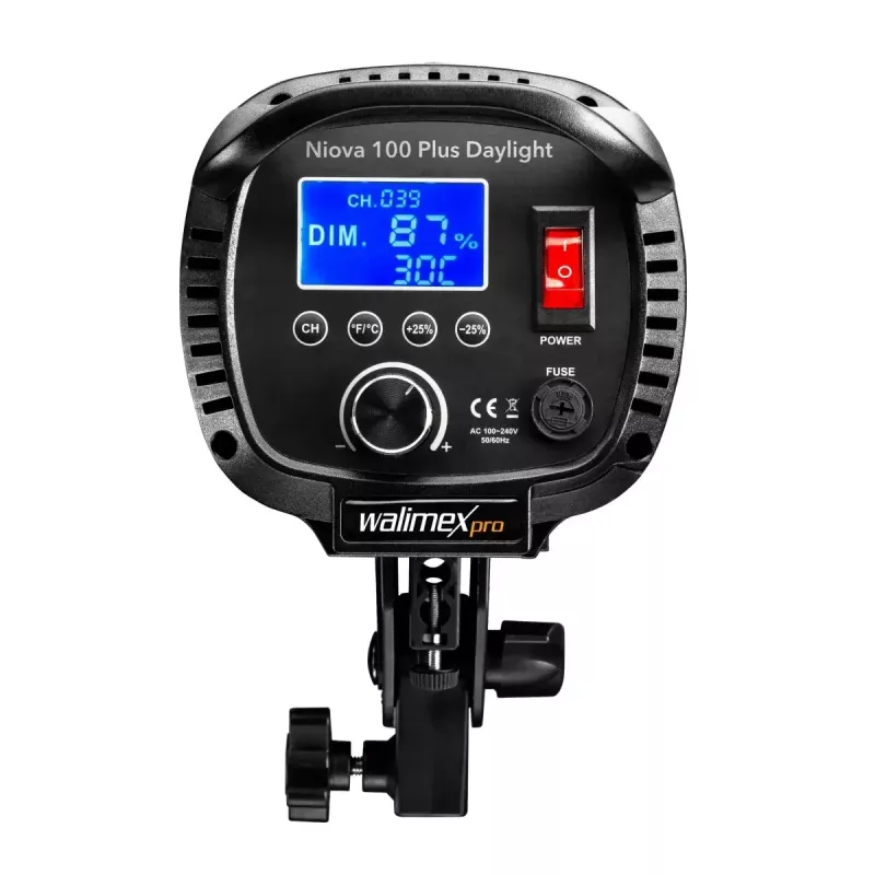 Studio LED light Walimex Niova 100 W, 1 LED bulb, black metal/plastic housing, LCD, 220-240V 50Hz