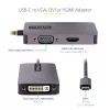 StarTech.com USB C Video Adapter, USB C to HDMI DVI VGA Adapter, Up to 4K 60Hz, Aluminum, Multiport Video Display Adapter, Thunderbolt 3 / 4 Compatible, USB Type C Travel Adapter