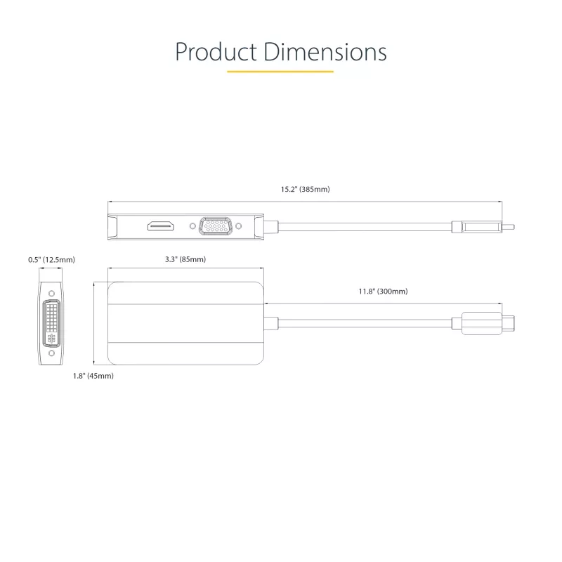 StarTech.com USB C Video Adapter, USB C to HDMI DVI VGA Adapter, Up to 4K 60Hz, Aluminum, Multiport Video Display Adapter, Thunderbolt 3 / 4 Compatible, USB Type C Travel Adapter