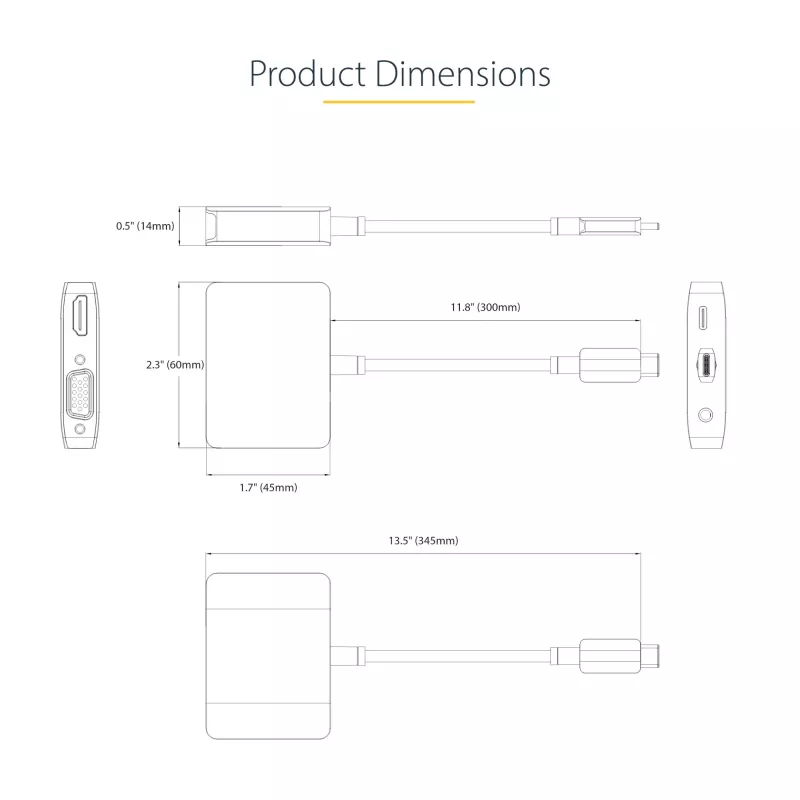 StarTech.com USB C Video Adapter, USB C to HDMI VGA Multiport Adapter, 3.5mm Audio, 4K 60Hz HDR, 100W PD Pass-Through, Thunderbolt 3/4 Compatible - USB C Display Travel Adapter