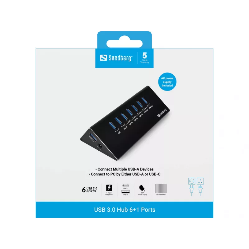 Sandberg USB 3.0 Hub 6+1 ports